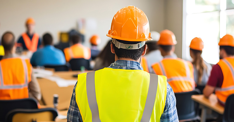Group of workers in Qatar receiving safety and welfare training at a company facility.