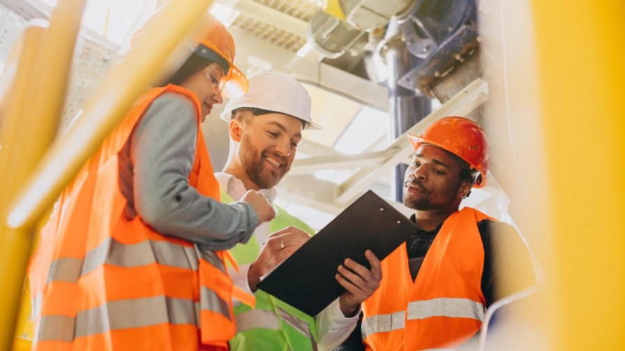 Consultant conducting a worker welfare audit at a construction site in Qatar